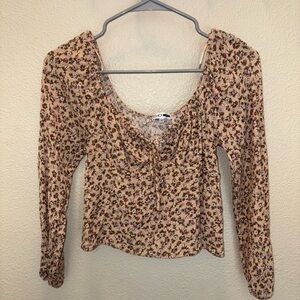 Fashion Nova Brown and Tan Tie Front Blouse